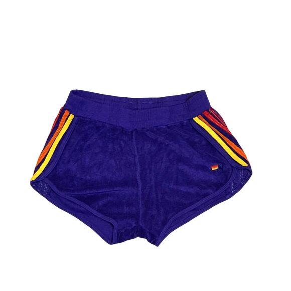 Aviator Nation Purple Rainbow Stripe Terry Dolphin Shorts Women Small - Picture 1 of 10